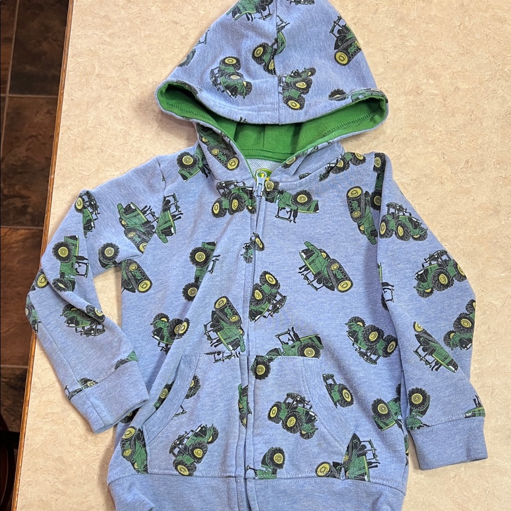 John Deere Kids Zip Up with Green Tractor Print